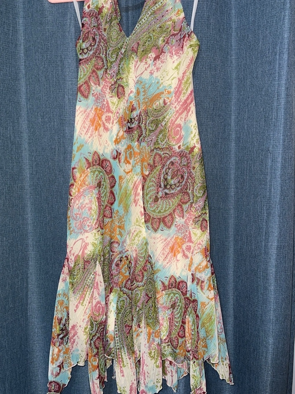 Floral Paisley V-Neck Slip Dress in Multi